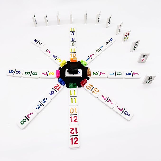 Mexican Train Dominoes with Numbers, Color Double 12 Numerical Domine Set for Adults and Family, Classic 91 Tiles Board Grame with Aluminym Case