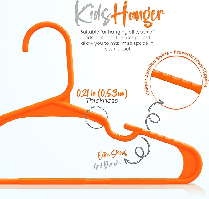 Utopia Home 20 Pack Kids Hangers - 11.5 Inch Plastic Baby Hangers for Closet - Childrens Hanger for Clothes & Infant Hanger for Closet - Ideal for Everyday Standard Use (Orange)