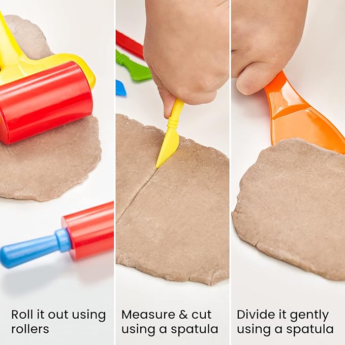 Arteza Kids Air Dry Modeling Clay Kit, 4 x 8-oz Packs Sensory Play Sand, 8 Sandy Clay Tools, 15 Decoration Shells, Art and Craft Supplies for Kids, Sand Castle Building, Birthday Gifts