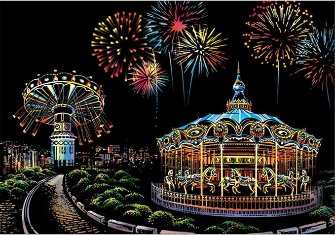 Georgie Porgy Scratch Paper Art A3 Set DIY Arts and Crafts Kits for Kids Adults, Magic Rainbow Scratch Postcard for Christmas Birthday Gift with Scratching Tools Kit (Amusement Park+ Dream Castle)