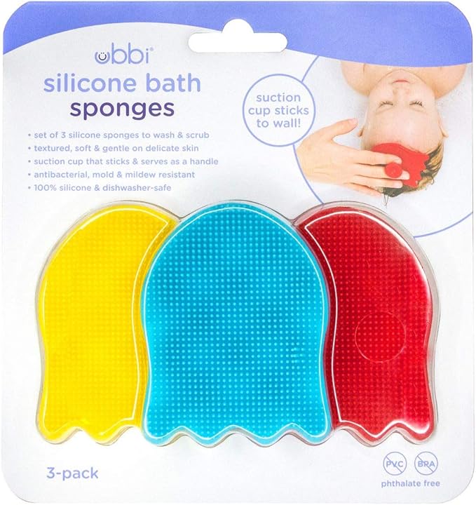 Ubbi Jellyfish Silicone Baby Bath Sponges, Baby Bathing and Care Essentials for Newborns, Baby Bath Brushes for Dry Skin and Cradle Cap, Set of 3