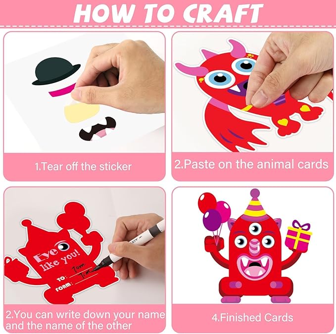 Qyeahkj 36 Sets Valentine's Day Monster Craft Kits for Kids DIY Valentines Monster Ornament Craft Sets Hanging Valentines Day Paper Card Gifts for Valentine Spring Party Class Activity Game Toys