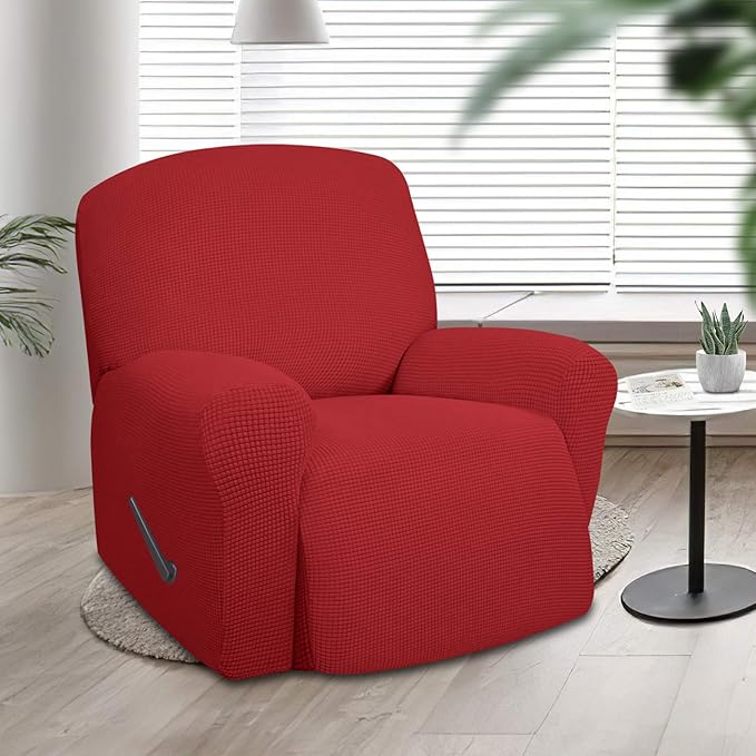 Easy-Going Oversized Recliner Stretch Sofa Slipcover Cover 1 Piece Furniture Protector Couch Soft with Elastic Bottom Kids,Polyester Spandex Jacquard Small Checks(Oversize Recliner,Christmas Red)