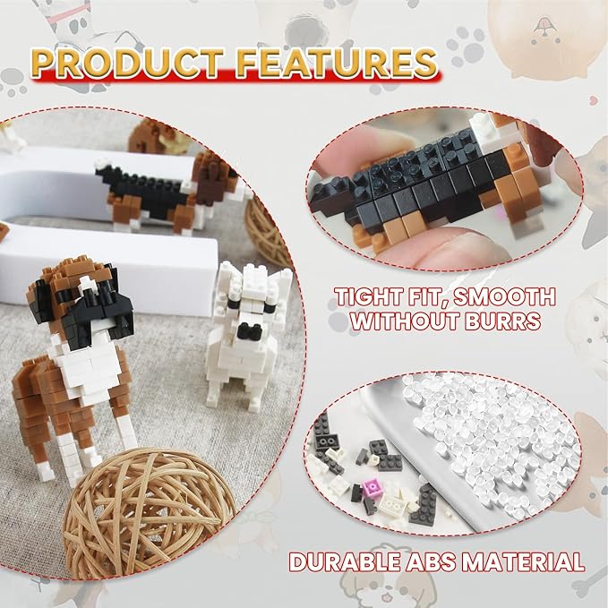 BOROLA Pet Dog Building Blocks Set Educational Toy Realistic Fun Animal Assembly Kit Toys Games(Teddy Blocks)