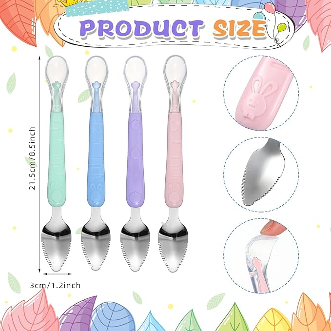 Lallisa 4 Pcs Double Head Baby Silicone Food Spoon Baby Fruit Scraping Mud Spoon Soft Feeding Food Scraper for Infants Fruit Feeding (Multicolor)