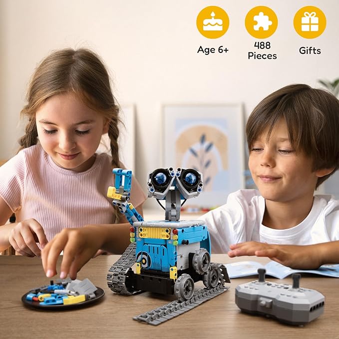 Sillbird 5in1 STEM Robot Building Kit Christmas Toys for Ages 8-13, Remote&App Controlled Educational Coding Technic Set for Kids Birthday Gifts for Boys Girls Aged 8 9 10 11 12 13+ (488 Pieces)-Blue