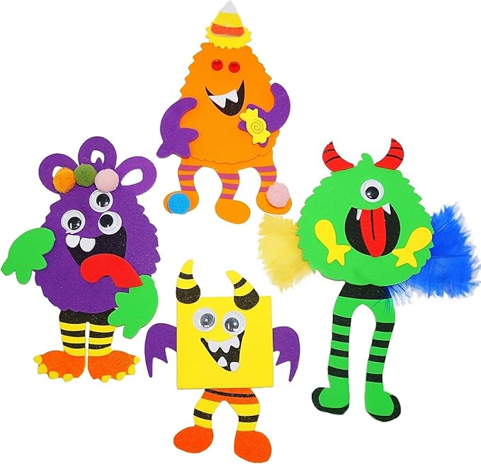 4E's Novelty Halloween Crafts for Kids (12 Pack) Silly Monsters Foam Magnet Fall Crafts for Kids Bulk, Halloween Party Activities for Kids Ages 3-5, 4-8