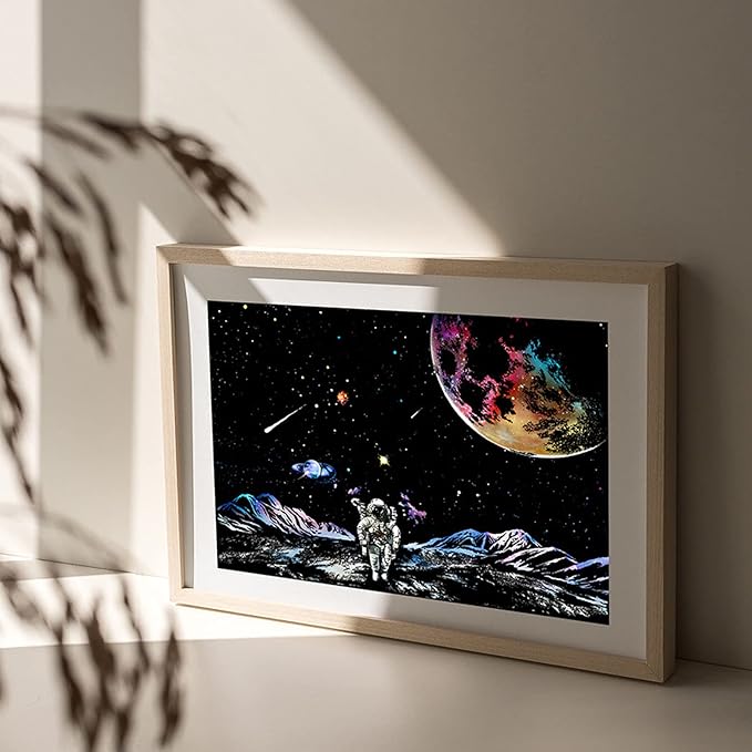 Space Series Scratch & Engraving Art Paper Kit (16"x11.2") for Kids & Adults - Rainbow Sketch Cosmos Astronaut Starry Sky Painting Painting Scratchboard- 3 Pack with 5 Tools: Drawing Pens, Clean Brush