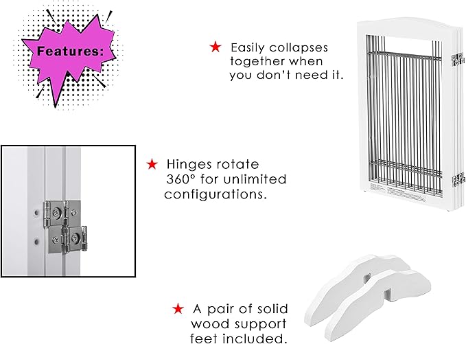 Spirich Extra Wide and Tall Dog gate for The House, Doorway, Stairs, Freestanding Foldable Wire Pet Gate for Dogs, 80-inch Wide,30 inches Tall, White (4 Pannels)