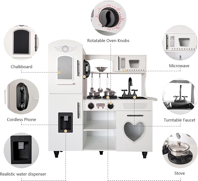 TaoHFE Kids Kitchen Playset,White Play Kitchen Sets for Kids Ages 4-8 Boys Gift Girl Toddler Kitchen Set for Kids Kitchen Playset with Lights & Sounds Wooden Toy Kitchen Playset Gift Kids Kitchen Set