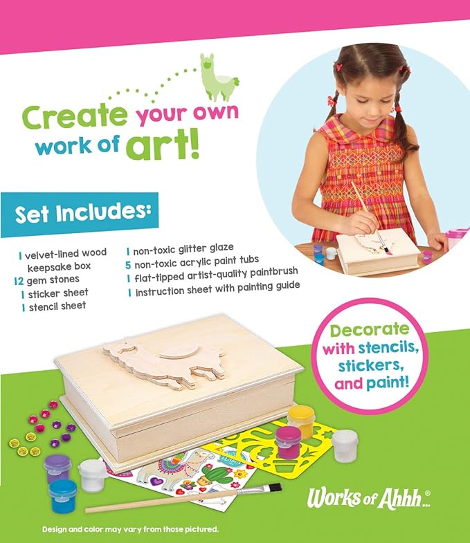 Works of Ahhh Craft Set - Llama Keepsake Box Classic Wood Paint Kit