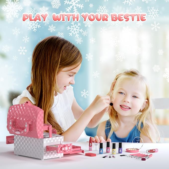 PERRYHOME Kids Makeup Set for Girl 56 Pcs Washable Real Cosmetic, Non-Toxic Frozen Toys Toddler Makeup Kit, Frozen Princess Dress up Kit Christmas & Birthday Girl Gift for 3-12 (Frozen Pink)