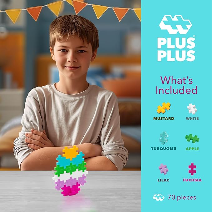 PLUS PLUS 3D Puzzle Building Block Set, 70 Mini Interlocking Pieces, Fun Holiday Activities for Kids - Easter Egg Mini Maker Tube