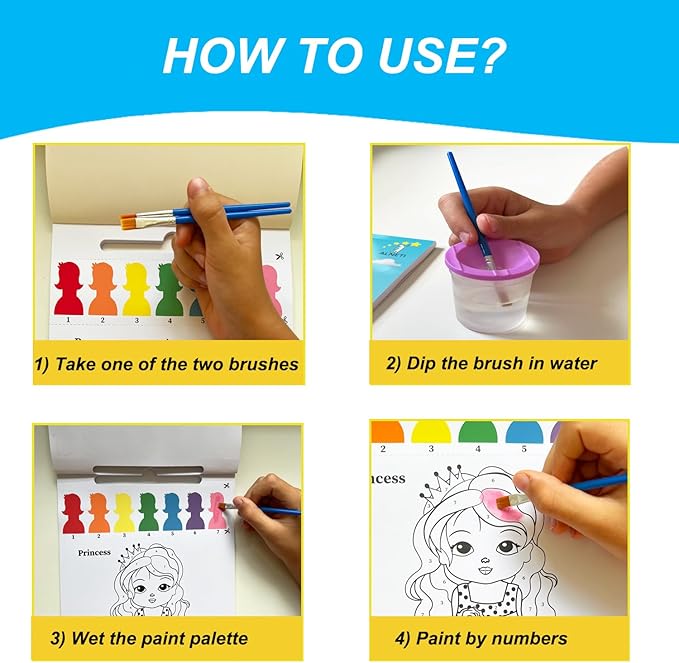 Paint with Water Books for Kids Ages 4-8 - Watercolor Painting Kits - Princess Unicorn Arts and Crafts for Girls 3 4 5 Year Old - Water Coloring Book Craft Kit - Little Girl Art Gifts Mess Free Set