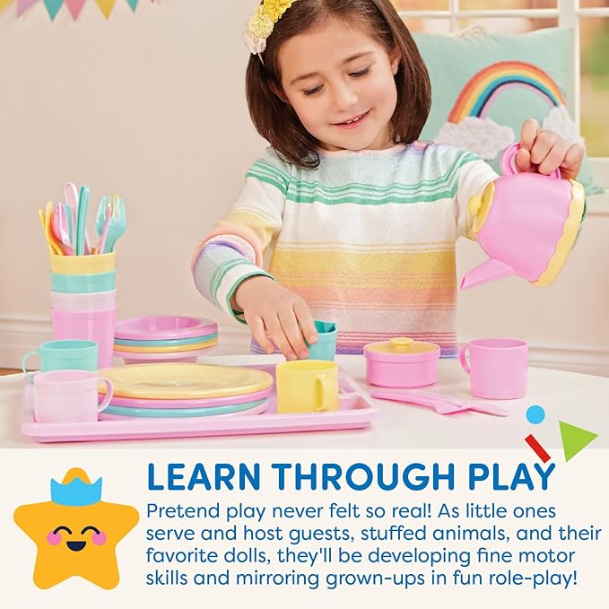 Battat- Play Circle- Dish Set – Plates, Cups, And Tea Party Toys – Play Kitchen For Toddlers- Pretend Play – 3 years + (34 Pcs)