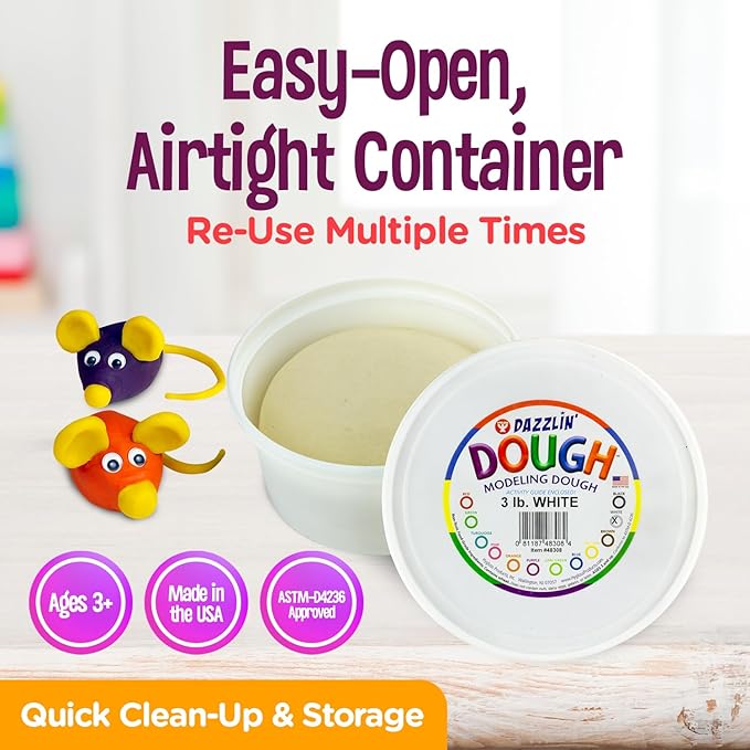 Hygloss Play Modeling Dough - White Dough Unscented - Safe & Non-Toxic for Kids Arts & Crafts - Party Favors - Classroom Supplies - 3lb