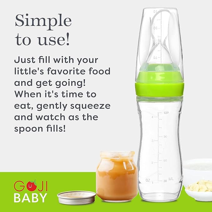 – Baby Food Dispensing Spoon – Mess-Free Feeding – Silicone Baby Food Dispenser for 4+ Months – Precise Food-Release Bottle Spoon Feeder – Straining Baby Squeeze Spoon (Green, 4 Pack)