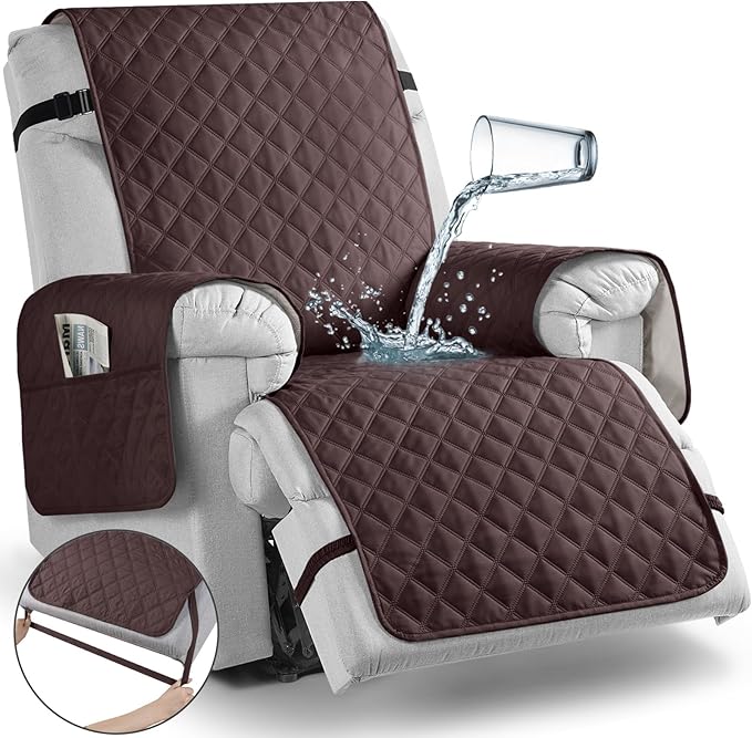 TAOCOCO Non-Slip Recliner Chair Cover Sofa Slipcover, Pet Cover for Small Recliner Chair with Elastic Straps, Washable Reclining Chair Cover Recliner Furniture Protector (23'' Small, Coffee)