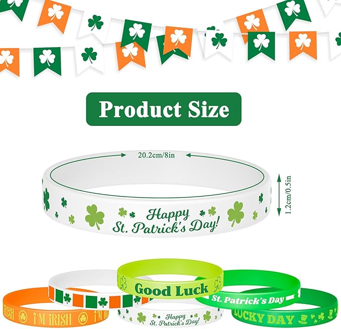 NEBURORA 48 Pcs St. Patrick's Day Silicone Bracelets Green Lucky Shamrock Rubber Wristbands for St Patricks Day Accessories Party Decoration Favors