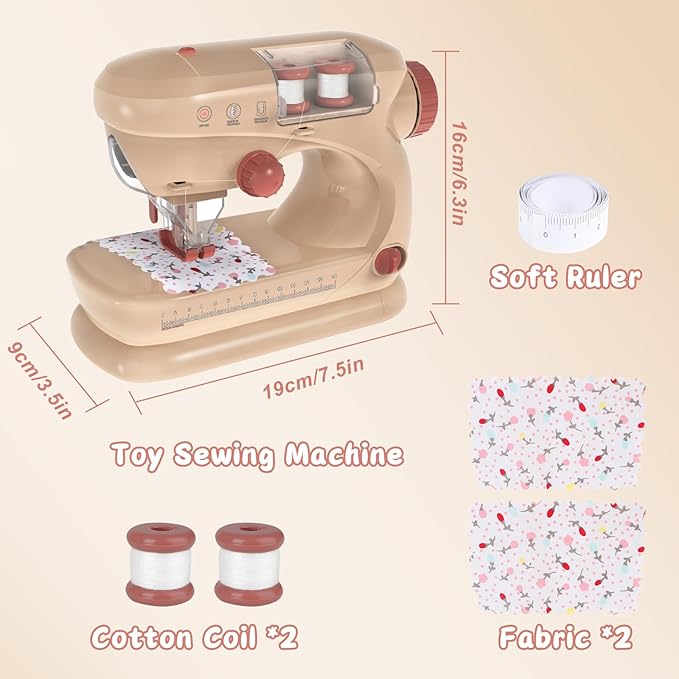 deAO Sewing Machine for Beginner, Safe Small Sewing Kit with Music Pre-Threaded Thread Fabric, Pretend Play Arts and Crafts Toys Gift for Kids Ages 8-12 Childrens Girls Boys for Birthday Christmas