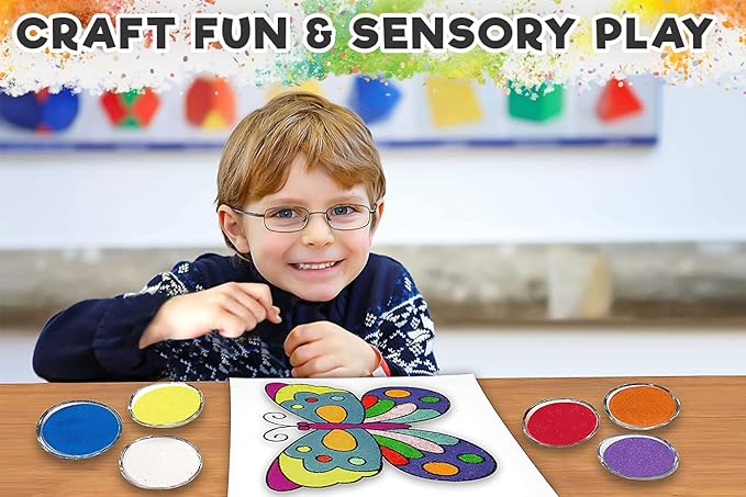 CuteyCo CraftySand’s Big Pack: 16 lbs & 16 Colors for Kids’ Play Sand, Sand Art