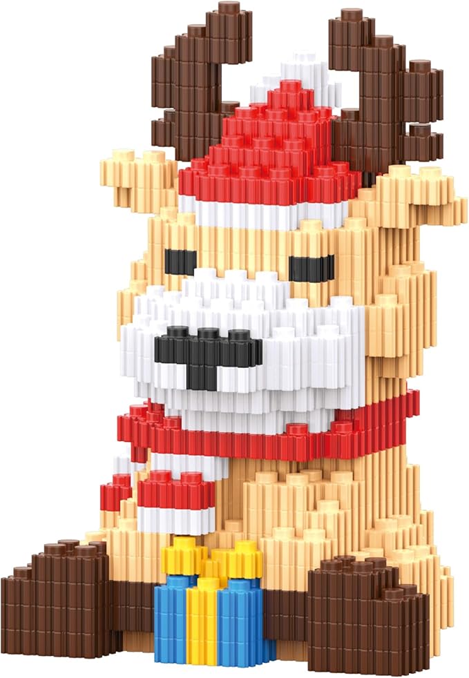 Christmas Building Blocks Reindeer Compatible for Lego Christmas Micro Blocks Stacking New Toys Holiday Present Box New Year Birthday Gifts for Kids 6-12 Years Old (Deer)