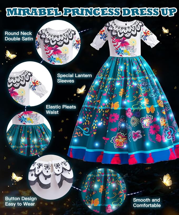 TOLOYE Princess Dress Up for Girls, Princess Costume for Girls Light Up with Accessories for Halloween Carnival Cospaly