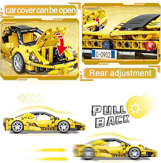 SIENON Technic Super Sports Car Building Kit Pull Back Race Car Toy, Racing Sports Collectible Model Supercar Building Set, Sports Vehicle Construction Toys for Kids Girls Boys Age 6+ (391 Pcs)