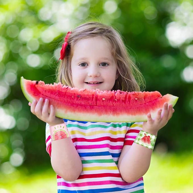 48PCS One In a Melon Watermelon Party Favors Slap Bracelets Watermelon First Summer Birthday Party Supplies Decorations for Baby Shower One In a melon Outfits 1st Birthday Fruit Theme Party Supplies
