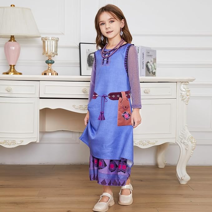 Wish Asha Dress - Princess Asha Costume for Girls 3-12 - Dress Up Set with Wig, Belt, Pouch, Necklace and Earrings