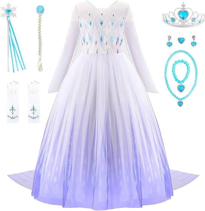 Princess Dresses for Girls - Classy Queen of Snow Princess Costume with Accessories - Dress Up Clothes for Halloween