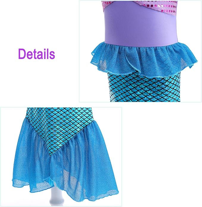 Little Girls Princess Mermaid Costume for Girls Dress Up with Accessory for Christmas Birthday Party Supplies Purple-Blue
