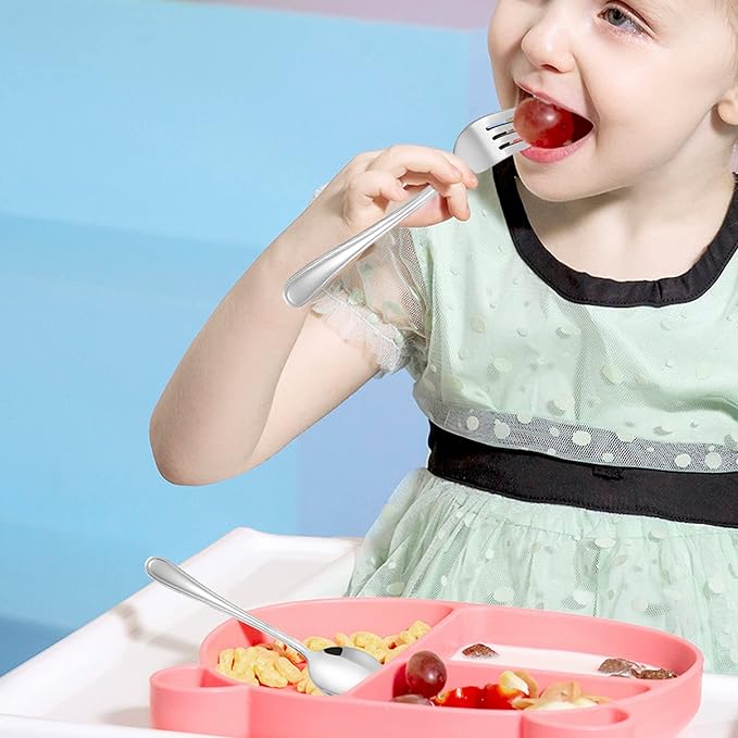 LIANYU 16-Piece Kids Childrens Silverware Set, Include 8 Kids Spoons and 8 Kids Forks, Stainless Steel Toddler Utensils Flatware Set, Child Cutlery for Home Preschools, Dishwasher Safe