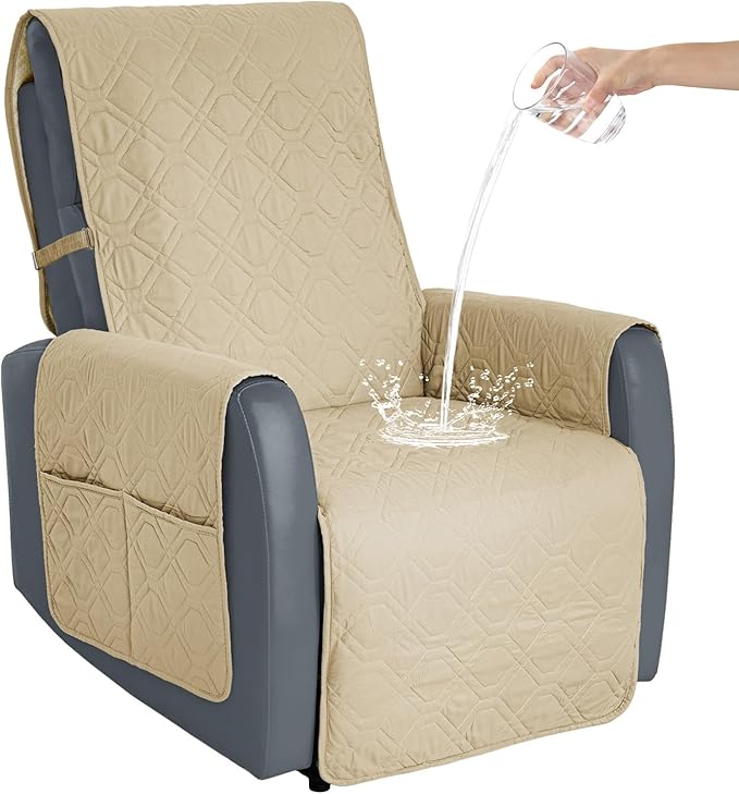 Recliner Chair Cover Sofa Slipcover Non-Slip Chair Couch Cover Machine Washable Furniture Protector with Straps for Dogs(Beige, 23inch Recliner)