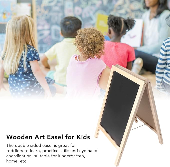 Double Sided Large Kids Easel, Educational Toy for Toddlers, Poplar Structure, Magnetic Whiteboard, Blackboard