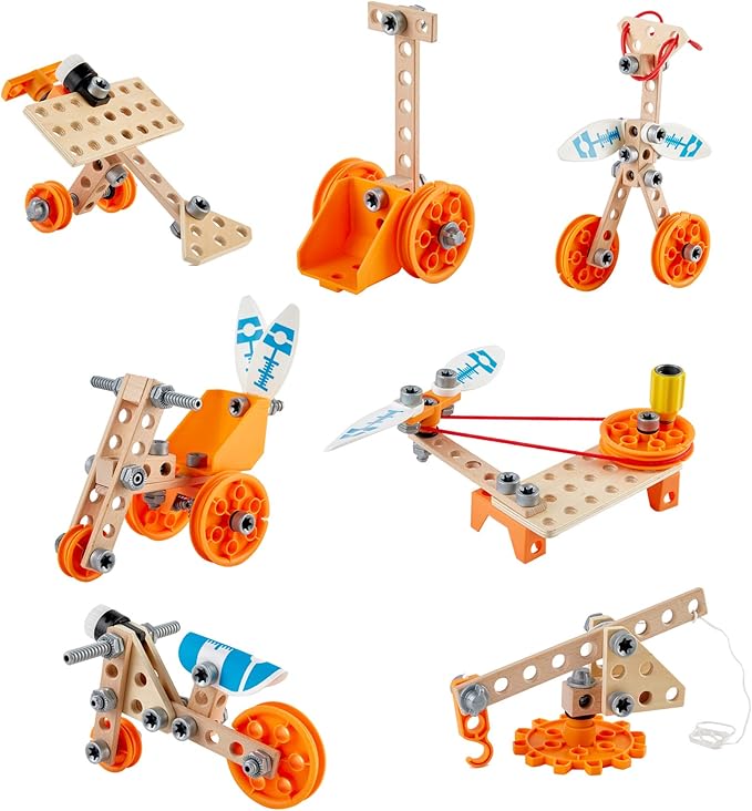 Hape Junior Inventor Deluxe Experiment Kit | 57 Piece Construction Building Toys, STEAM Science Kit for Kids 4 Years and Up (E3032A)