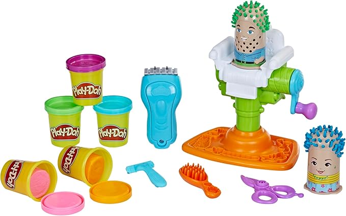 Play-Doh Buzz 'n Cut Fuzzy Pumper Barber Shop Set, Electric Buzzer, 5 Colors of 2-Ounce Cans, Preschool Toys, Christmas Gifts Girls & Boys, Ages 3+ (Amazon Exclusive)
