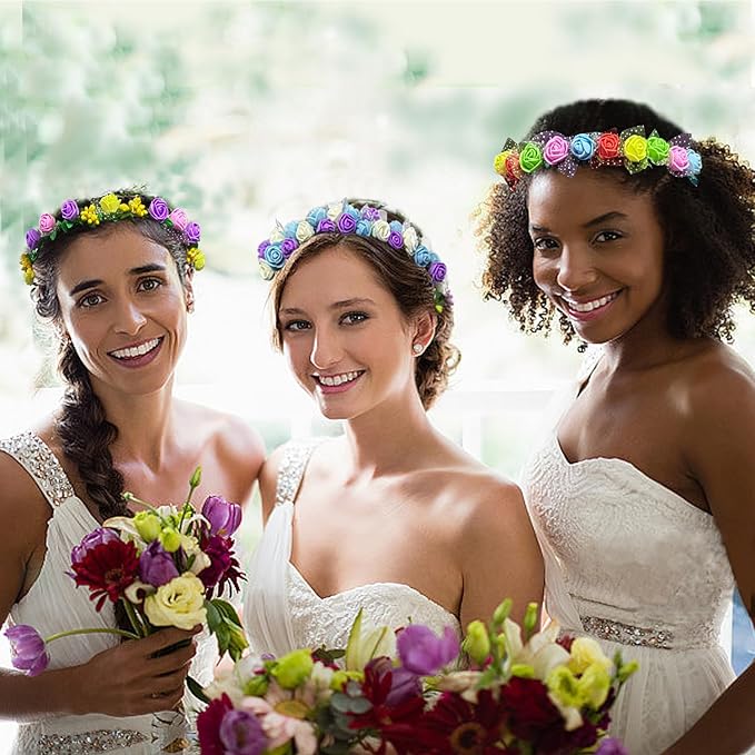 WUBOMJIO DIY Flower Crown Crafting Kit(Rose Theme), Make Your Own 12PC Floral Crown Garland Kit, Presents for Kids Ages 6 7 8 9 10 Years Old and Up