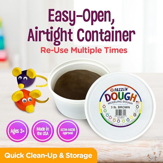 Hygloss Play Modeling Dough - Brown Dough Unscented - Safe & Non-Toxic for Kids Arts & Crafts - Party Favors - Classroom Supplies - 3lb