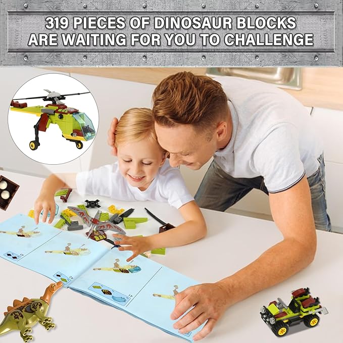 Jurassic Dinosaur Toys Set Compatible with Lego, 319 Pcs Dinosaur Park Toys for Age 8 9 10 11 12 13 14 Years, Chasing Tyrannosaurus Rex Playset for Boys and Girls