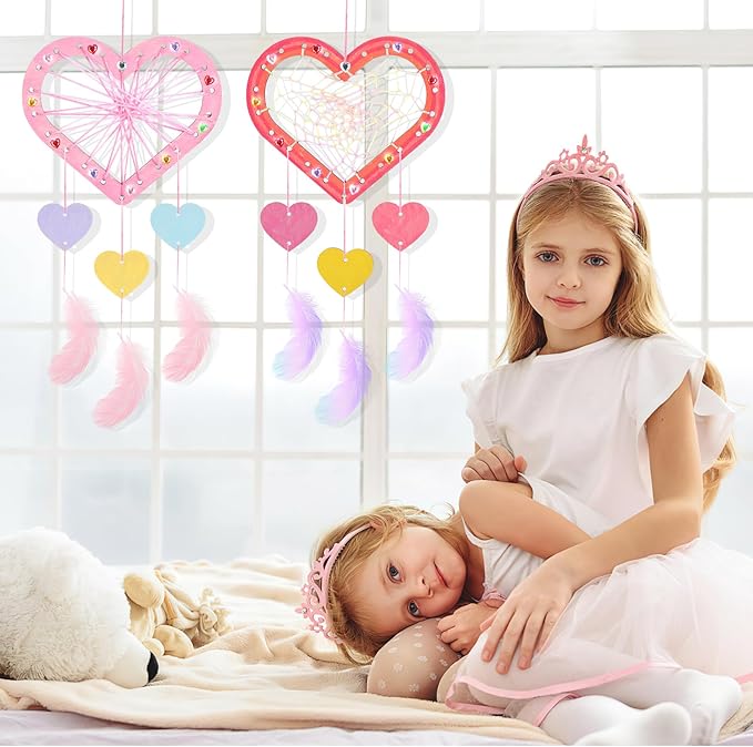 8Pack Dream Catcher Craft Kit for Kids Paint You Own Love Heart Wooden Dream Catcher Wooden Art and Craft Heart Cutous Unfinished Dream Catcher Wood Dream for Party Classroom Art Activity Project