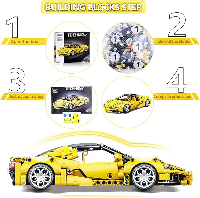 SIENON Technic Super Sports Car Building Kit Pull Back Race Car Toy, Racing Sports Collectible Model Supercar Building Set, Sports Vehicle Construction Toys for Kids Girls Boys Age 6+ (391 Pcs)
