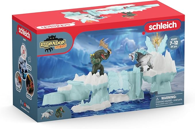 Schleich Eldrador Creatures Attack on Ice Fortress Playset with Ice Monster and Jungle Monster Action Figures - Features Battle Crocodile with Moving Arms and Sabre Tooth Tiger, Gift for Kids Ages 7+