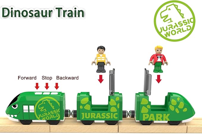 Toy Train Set for Wooden Tracks, Battery Operated Train for Toddlers, Motorized Train with Dinosaur Train for Kids, Electric Train Toy Compatible with Thomas & Friends, Brio