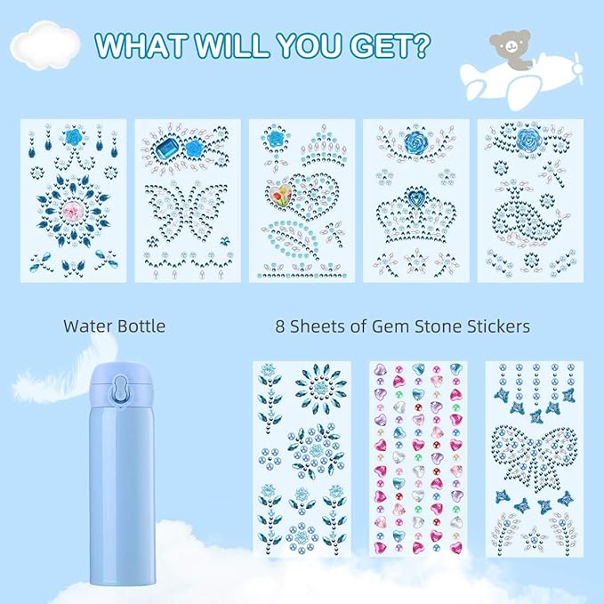 Pakoo Gifts for Girls, Decorate Your Water Bottle with Tons of Rhinestone Glitter Gem Stickers - DIY Craft Kit for Girls Age 5 6 7 8 9 10 11 12 - 17 OZ BPA Free Stainless Steel Insulated Kids Mugs