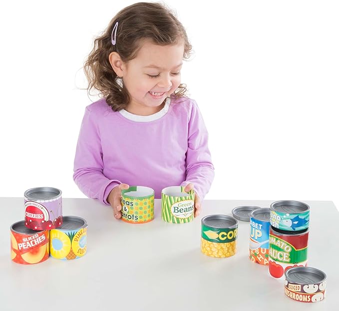 Melissa & Doug Let's Play House! Grocery Cans Play Food Kitchen Accessory ,3+ years- 10 Stackable Cans With Removable Lids