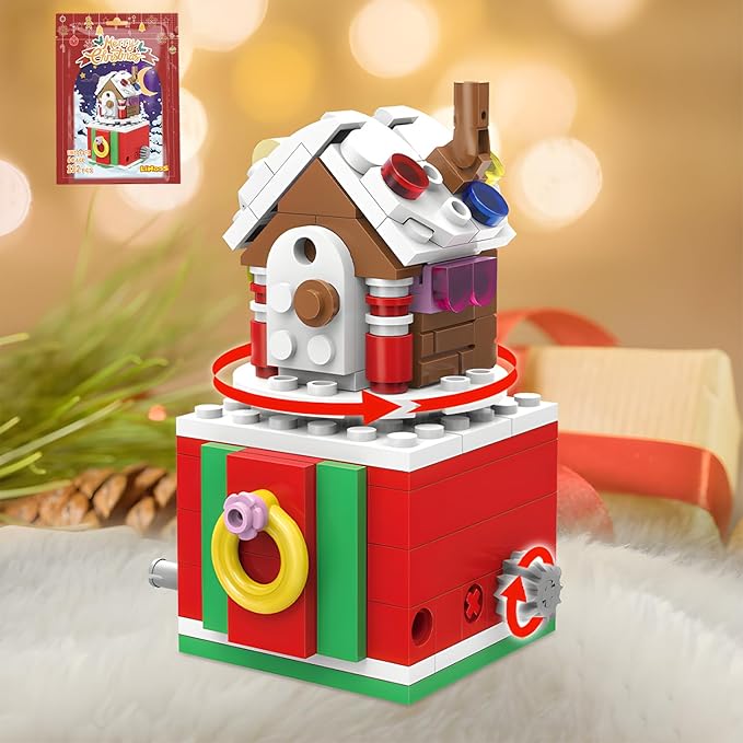 Christmas Building Blocks Sets Rotating Gingerbread house Building Sets for Kids 2024 Christmas Kits Small Xmas Building Brick Toys Gifts for Adults Teens Kids Girls Boys Ages 6+(132PCS Small Size)