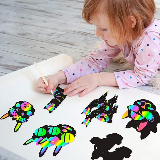 WATINC 60 pcs Alpaca Scratch Cards Art Set for Kids Adults, DIY Color Card Art Craft Kit, Llama Carnival Party Favor,Llama Themed Fun Game, 6 Styles with Ribbon Wood Stylus