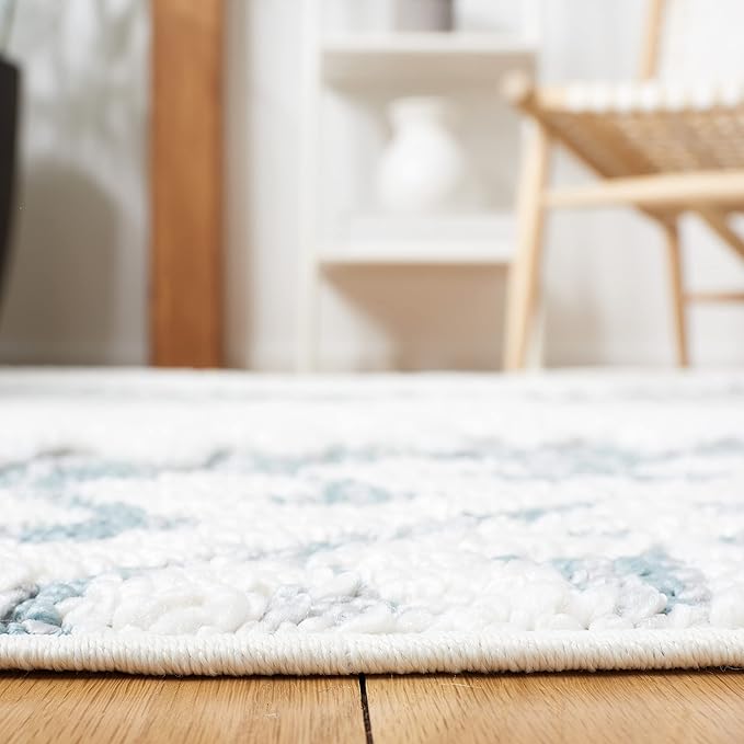 Safavieh Moroccan Tassel Shag Collection Runner Rug - 2'3" x 8', Teal & Ivory, Rustic Trellis, Non-Shedding & Easy Care, 2-inch Thick Ideal for High Traffic Areas in Living Room, Bedroom (MTS652K)
