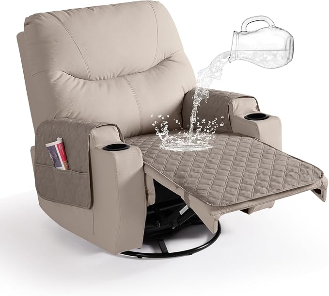 Ruaozz Waterproof Recliner Chair Covers Non Slip Chair Covers Recliner Seat Cover with Arms Washable Recliner Covers for Reclining Chair with Pocket, Covers for Recliner Chair (Khaki, Small-22'')